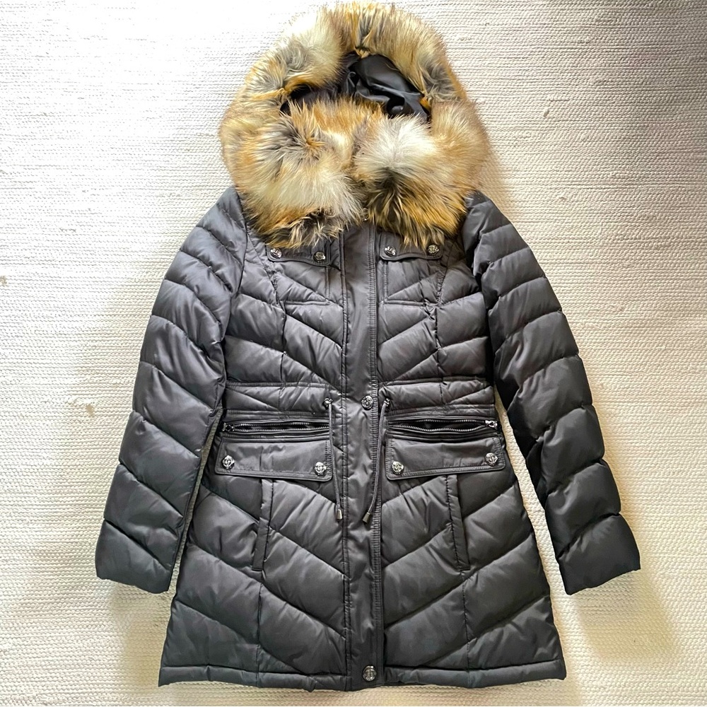 Laundry by Shelli Segal Women Down Feather Puffer Coat with Faux Fur Hood XS